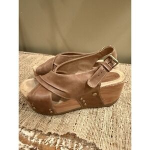 Bussola Formentera Slingback Carpetto Toffee 8 Leather Tan Studded Wedge Sandals